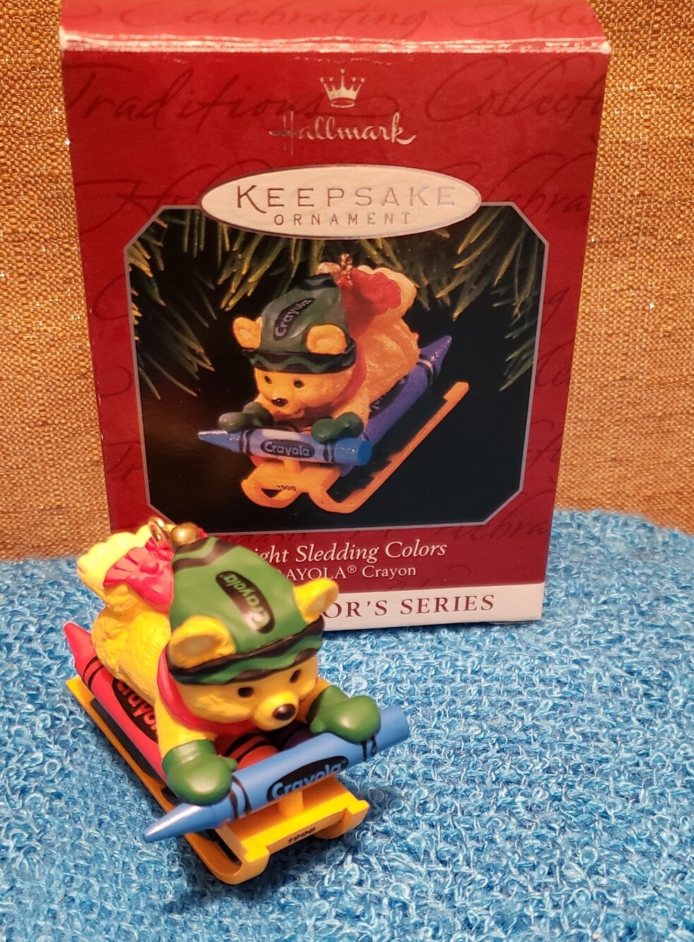 Hallmark Keepsake Crayola Bear On Sled Ornament - Multicolor